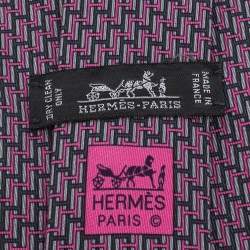 Pre Owned Hermes Pink & Grey H Patterned Silk Tie