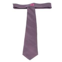 Pre Owned Hermes Pink & Grey H Patterned Silk Tie