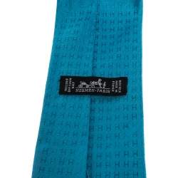 Pre Owned Hermes Vibrant Blue Faconnee H Silk Jacquard Tie