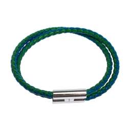 Hermès Tournis Tressé Bicolor Leather Palladium Plated Bracelet