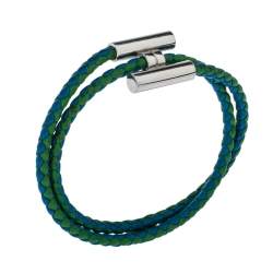 Hermès Tournis Tressé Bicolor Leather Palladium Plated Bracelet