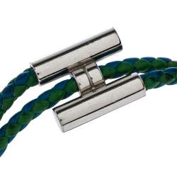 Hermès Tournis Tressé Bicolor Leather Palladium Plated Bracelet