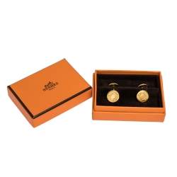 Hermes Selle Bijouterie Fantaisie Gold Plated Round Cufflinks
