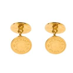 Hermes Selle Bijouterie Fantaisie Gold Plated Round Cufflinks