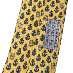Pre Owned Hermes Yellow Anchor Print Classic Silk Tie 