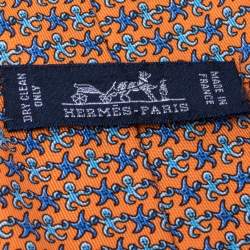 Pre Owned Hermes Bright Orange Octopus Fiction Classic Silk Tie