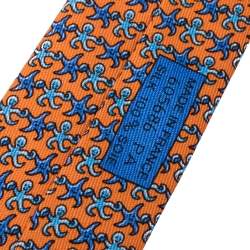 Pre Owned Hermes Bright Orange Octopus Fiction Classic Silk Tie