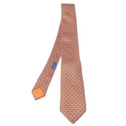 Pre Owned Hermes Bright Orange Octopus Fiction Classic Silk Tie