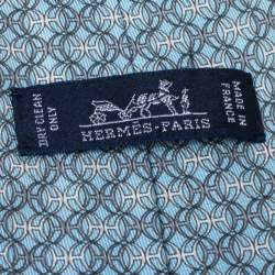Pre Owned Hermes Pale Blue Geometric Print Classic Silk Tie