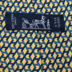 Pre Owned Hermes Yellow & Blue Geometric Print Traditional Silk Tie 