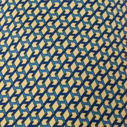Pre Owned Hermes Yellow & Blue Geometric Print Traditional Silk Tie 