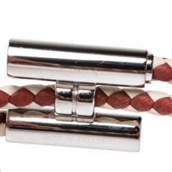 Hermes Tournis Tresse Bicolor Woven Leather Palladium Plated Bracelet