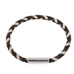 Hermès Multicolor Braided Leather Palladium Plated Goliath Bracelet