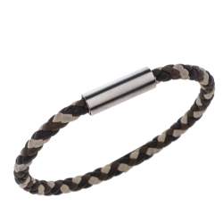 Hermès Multicolor Braided Leather Palladium Plated Goliath Bracelet