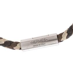 Hermès Multicolor Braided Leather Palladium Plated Goliath Bracelet