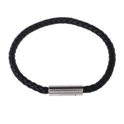 مملوكة مسبقًا Hermes Goliath Noir Braided Leather Palladium Plated Bracelet