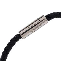 مملوكة مسبقًا Hermes Goliath Noir Braided Leather Palladium Plated Bracelet