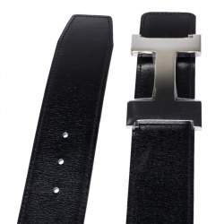 Pre Owned Hermes Black/Cacao Box Calf Leather Constance Reversible Belt 90CM