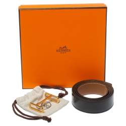 Pre Owned حزام هيرمس ريفيرسيبل إيدم جلد عجل بوكس بني داكن/ أسود 80 سم