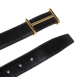 Pre Owned حزام هيرمس ريفيرسيبل إيدم جلد عجل بوكس بني داكن/ أسود 80 سم