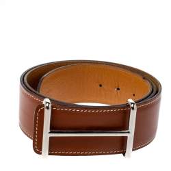 Pre Owned Hermes Tan/Brown Box and Togo Leather Idem Reversible Belt 90CM