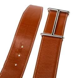 Pre Owned Hermes Tan/Brown Box and Togo Leather Idem Reversible Belt 90CM