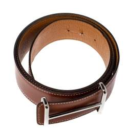 Pre Owned Hermes Tan/Brown Box and Togo Leather Idem Reversible Belt 90CM