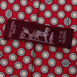 Pre Owned Hermès Red Geometric Print Traditional Silk Tie