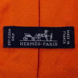 Pre Owned Hermès Orange Unie Chevron Narrow Silk Tie