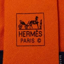 Pre Owned Hermès Orange Unie Chevron Narrow Silk Tie