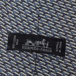 Pre Owned Hermes Blue Instantane Print Silk Tie