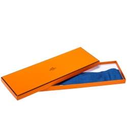 Pre Owned Hermes Blue Printed Silk Narrow Tie