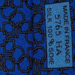 Pre Owned Hermes Blue Printed Silk Narrow Tie