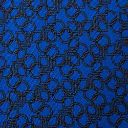 Pre Owned Hermes Blue Printed Silk Narrow Tie