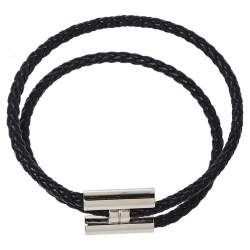 Pre Owned Hermès Tournis Tresse Black Leather Palladium Plated Bracelet