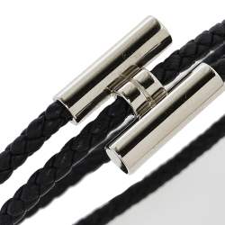 Pre Owned Hermès Tournis Tresse Black Leather Palladium Plated Bracelet