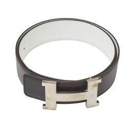 Pre Owned Hermés Black/White Swift and Epsom Leather Constance Reversible Belt 85CM