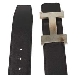 Pre Owned Hermés Black/White Swift and Epsom Leather Constance Reversible Belt 85CM