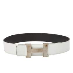 Pre Owned Hermés Black/White Swift and Epsom Leather Constance Reversible Belt 85CM