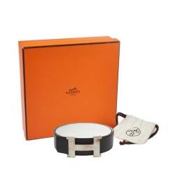 Pre Owned Hermés Black/White Swift and Epsom Leather Constance Reversible Belt 85CM