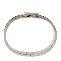 Pre Owned Hermès Clic HH Black Enamel Brushed Palladium Plated Bracelet 