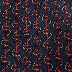 Pre Owned Hermés Blue & Red Anchor Print Silk Tie
