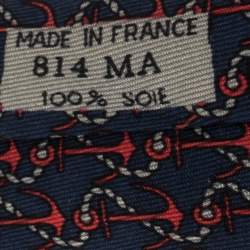 Pre Owned Hermés Blue & Red Anchor Print Silk Tie