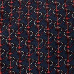 Pre Owned Hermés Blue & Red Anchor Print Silk Tie