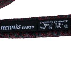 Pre Owned Hermès Grey & Red Horseshoe Patterned Silk Bow Tie