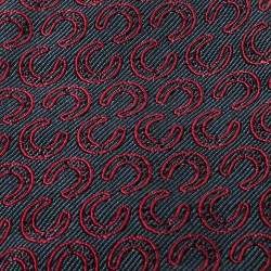 Pre Owned Hermès Grey & Red Horseshoe Patterned Silk Bow Tie