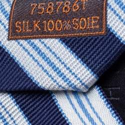 مملوكة مسبقًا Hermes Navy Blue Striped Silk Tie