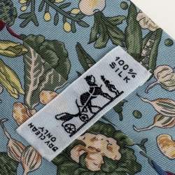 Pre Owned Hermès Powder Blue Vegetable Print Silk Tie