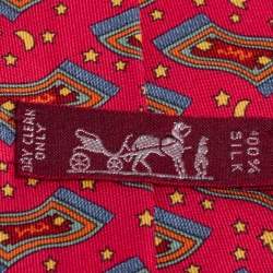 Pre Owned Hermes Vermillion Magic Carpet Print Silk Tie