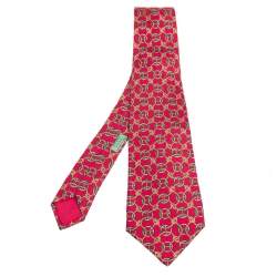 Pre Owned Hermes Vintage Vermillion Rope Pattern Print Silk Tie
